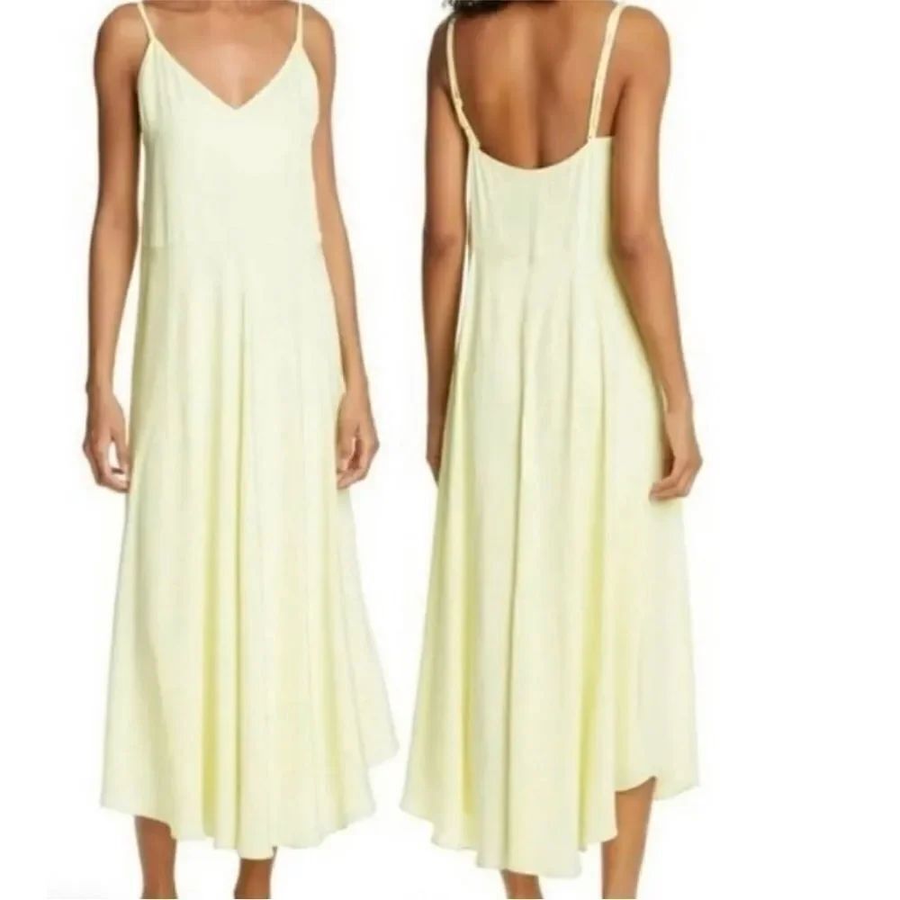 Vince Midi Dress Womens Size XS Solid Yellow Sleeveless Straps Double Dress